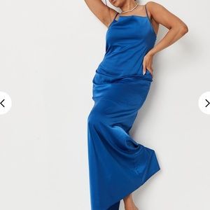 BRAND NEW w tangs plus size blue satin cowl neck maxi dress